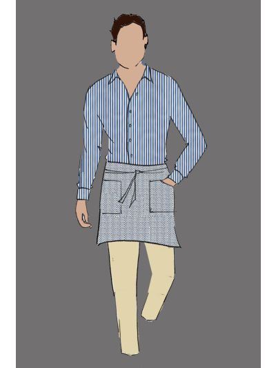 208138 - Uniform Apron Blue/White Nailhead Half Bistro Apron